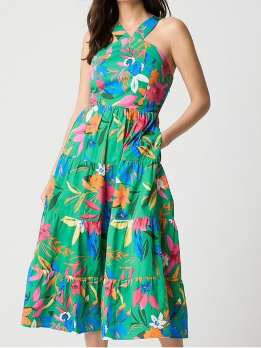 JCrew Factory Printed Tiered Halter Midi Dress